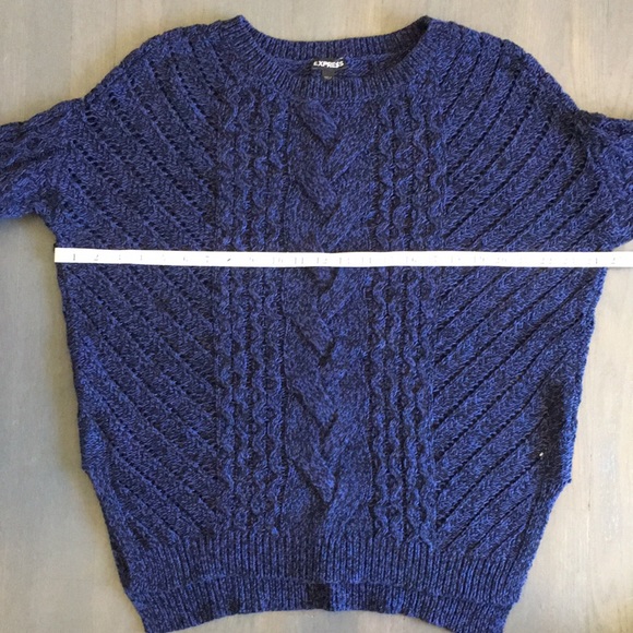 Express Blue & Black Open Weave Cable Knit Hi-lo Hem Pullover Sweater, sz Medium - Picture 9 of 13
